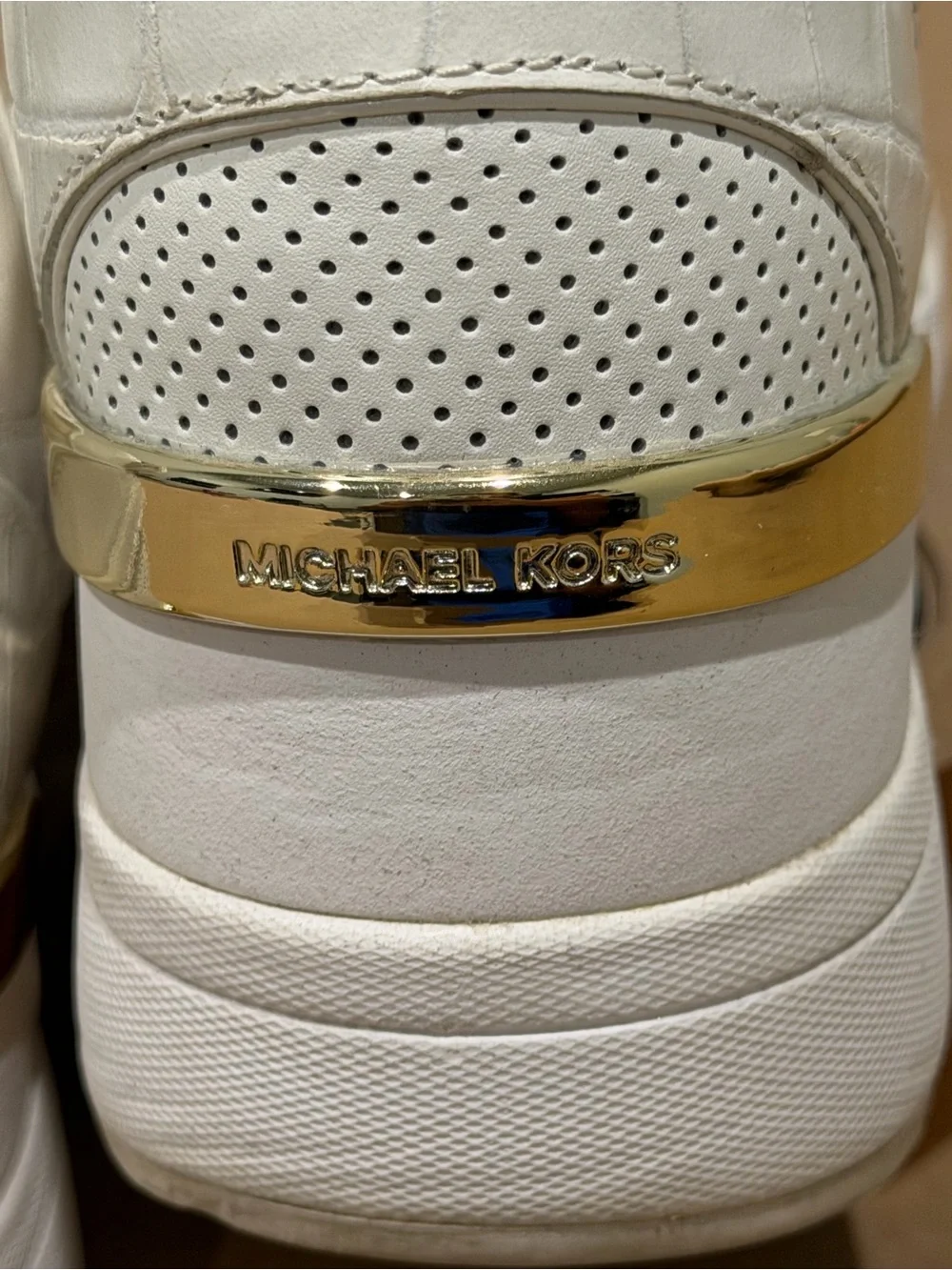 Michael Kors Cream and Gold Wedge Lace-Up Sneakers